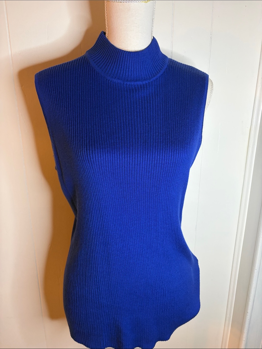 Dana Buchman Cobalt Blue Sleeveless Mock Neck Turtleneck Sweater Tank XL